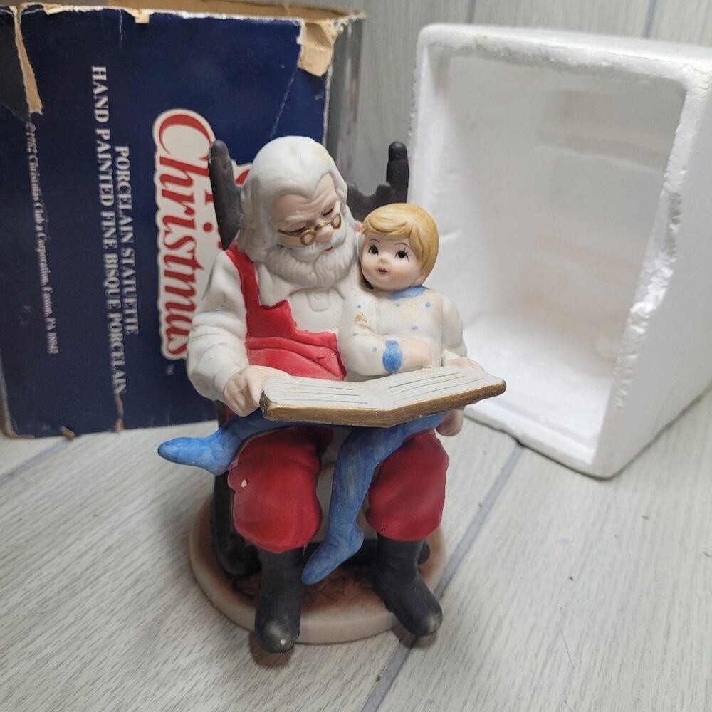 Vtg 1982 Spirit Of Christmas Handpainted Porceline Santa Clause & Child Figurine